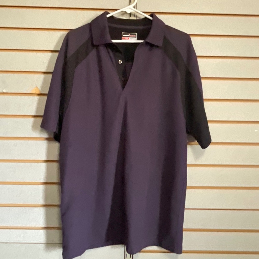 Grand Slam Performance Mens Polo Shirt Large Purple Black Colorblock Golf Top